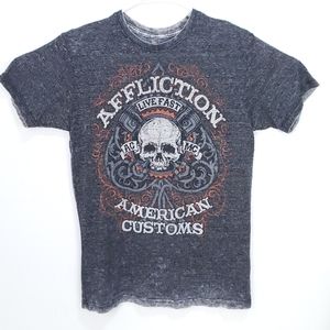 Affliction Motors Live Fast American Customs T-Shirt Gray Size M Lightweight